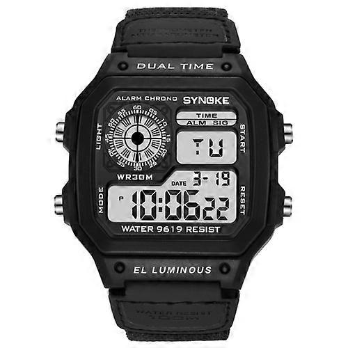 SYNOKE 9619B Nylon Canvas Strap Luminous Waterproof Digital Watch