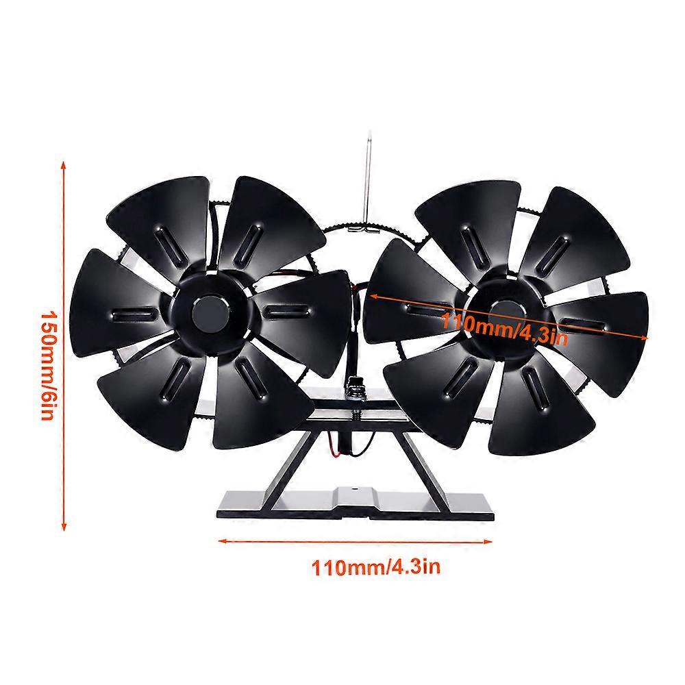 12 להבים מאוורר אח דו-ראשי תנור מופעל בחום יומן מאוורר מבער עצים ידידותי לסביבה בית שקט פיזור חום יעיל