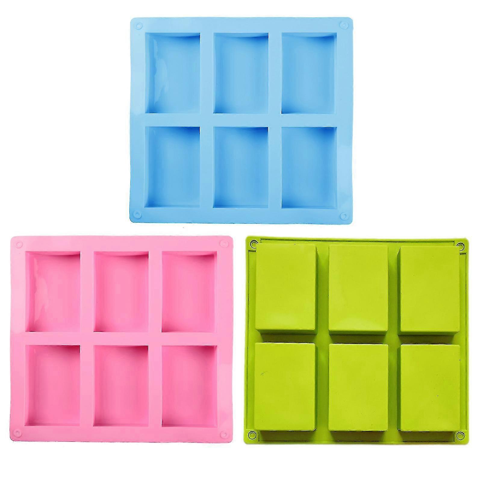 3pcs Bread Non Stick Soft Silicone Rectangular Baking 6 Cavities Diy Soap Mold