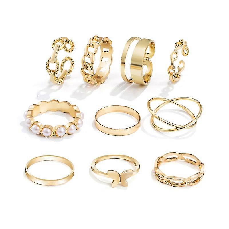 10pieces/set Butterfly Band Ring Adjustable Open Ring For Women Stackable