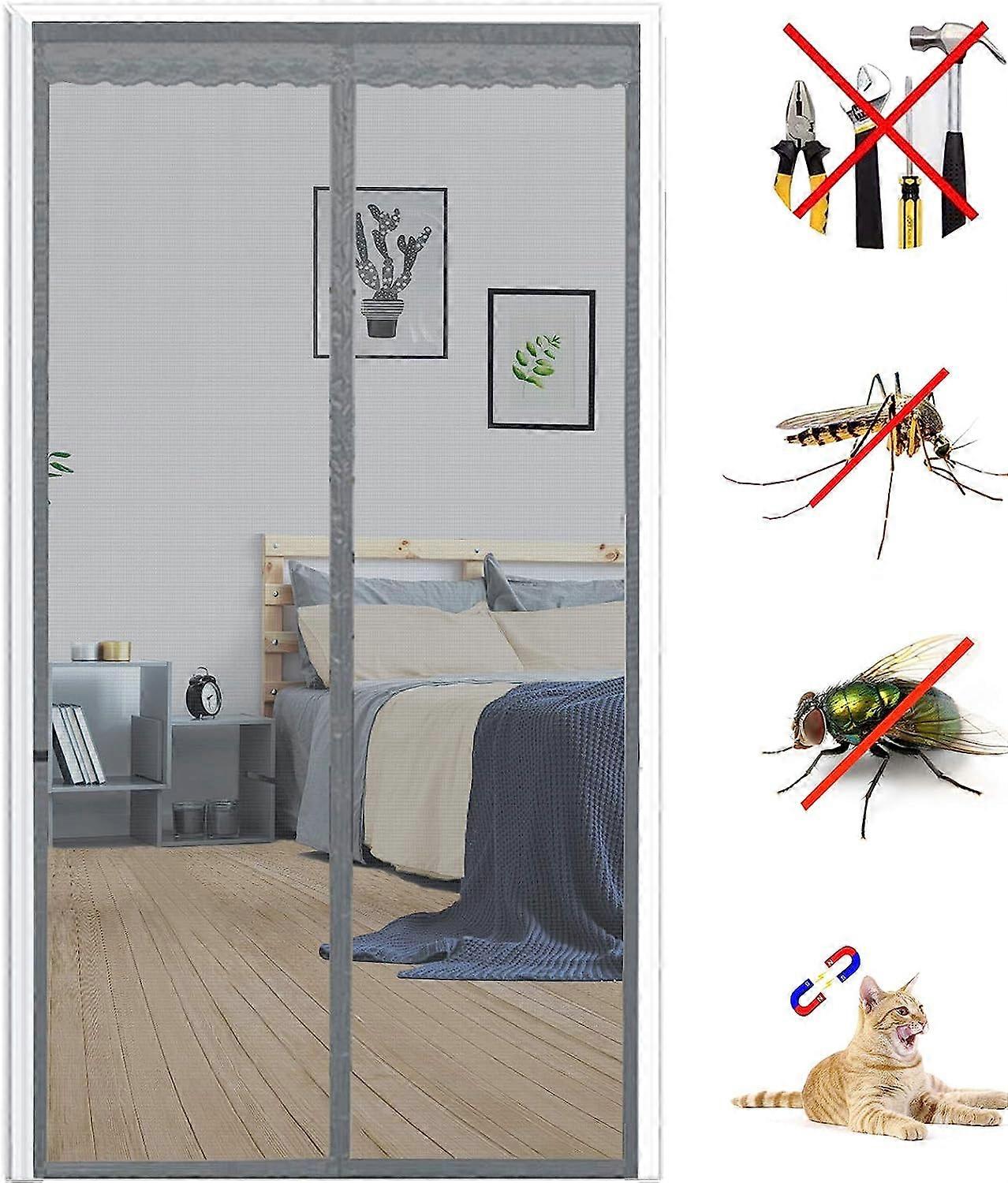 Magnetic Mosquito Net Door 130x210cm, Mosquito Net for Glass Fiber Door, Mosquito Net for Door Automatic Closing Ultra Fine Mesh Without Hole (Grey)