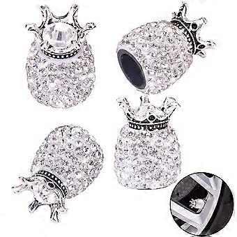 Valve Stem Caps, 4 Pack Handmade Crystal Rhinestone Universal Car Tire Valve Caps Chrome