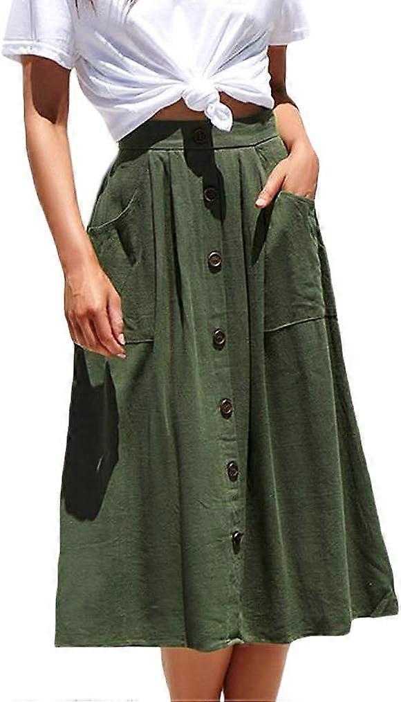 Women's Polka Dot Midi Skirts Casual High Elastic Waist A Line Pleated Midi Chiffon Skirts with Pockets XL
