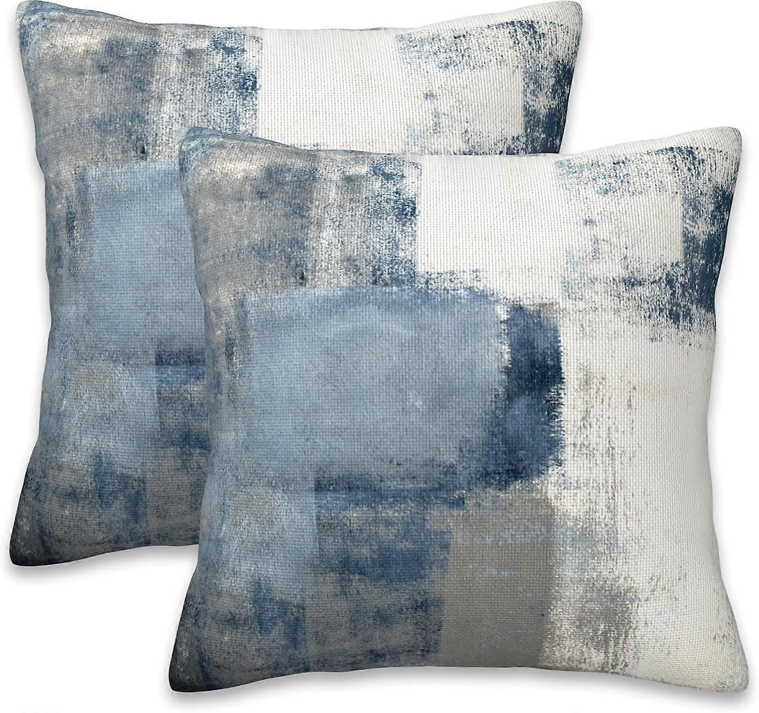 Throw Pillow Covers Blue and Grey Abstract Art Pillow Covers 16x16 Inch Set of 2 Throw Pillows Decorative Pillow Cases Cushion Covers for Bedroom Livi