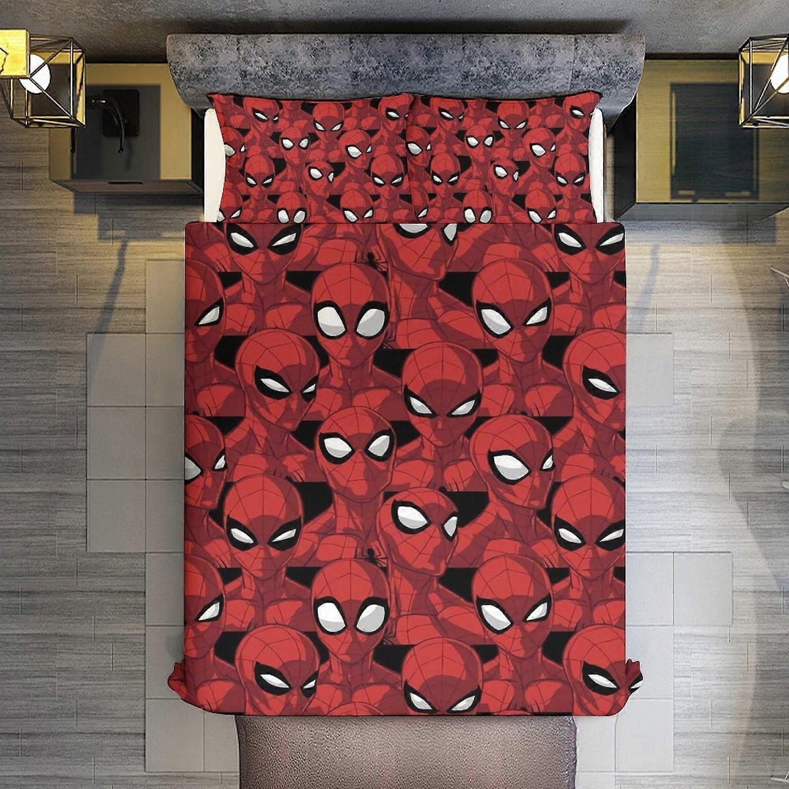 v3143 침대 시트 침구 3피스 세트, 스파이더맨 헤드 이불 세트 (어린이, 소년, 청소년, 남성용) 3D 경량 마이크로파이버 침구 세트 (이불 1개 포함)