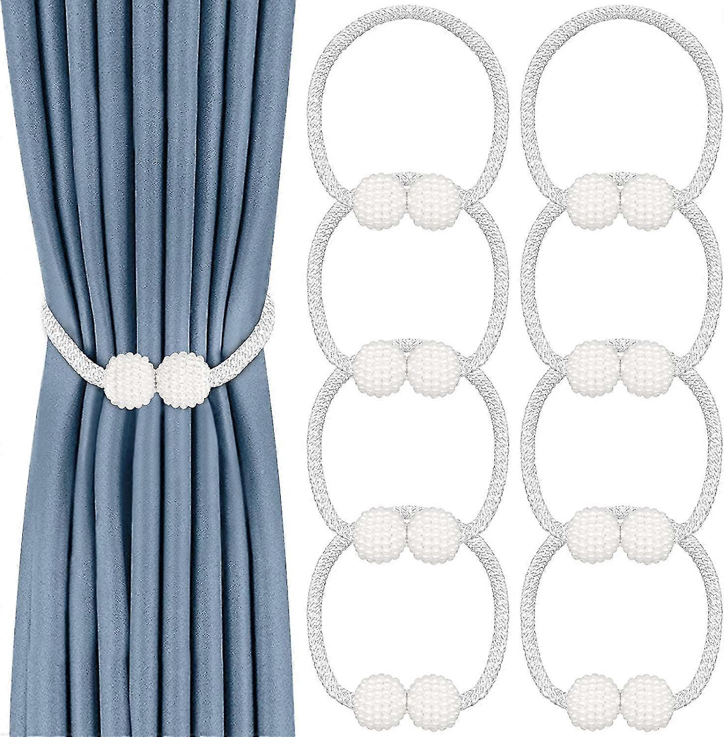 8 Pack Curtain Tiebacks, No Tools Required- Pearl Shape (8pcs White)