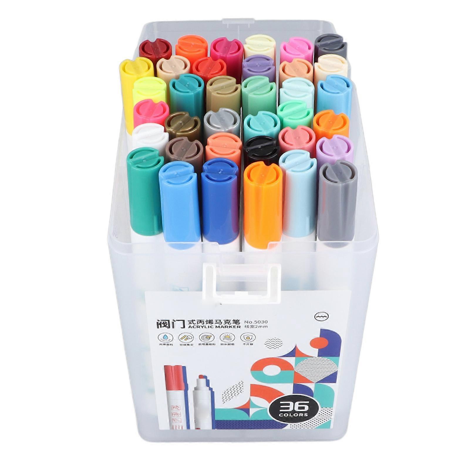 36Pcs Acrylic Paint Markers 2mm Tip Vibrant Waterproof Quick Dry Assorted Colors Graffiti Markers for Students School