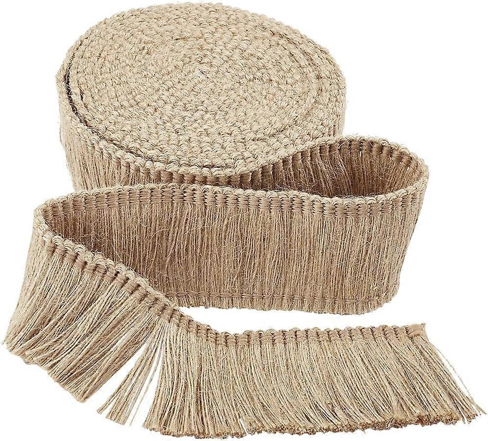 5.5Yds x 2" Burlap Fringe Tassel Trim Jute Lace Sewing Chainette Fringe Fibre Trimmings Flat Jute Cord Hemp Rope Brush Basic Trim for Christmas Decor