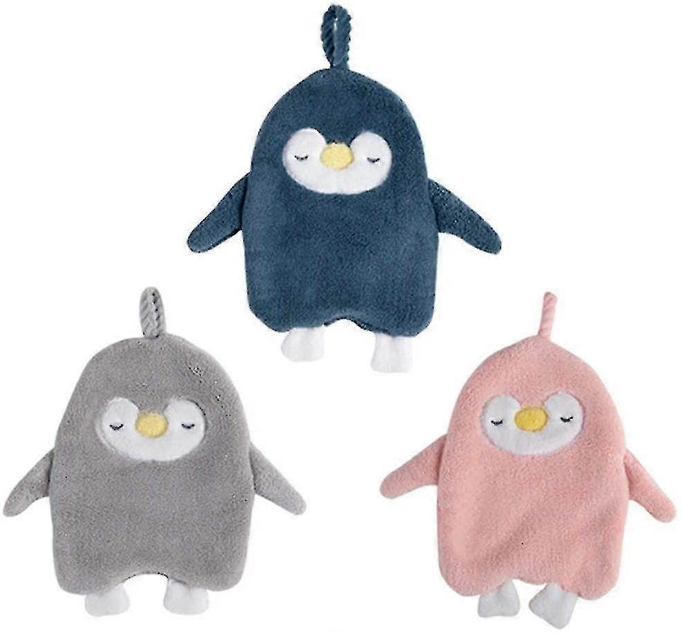 3pcs Hanging Hand Towelcute Penguin Coral Fleece Towel Fast Dry Soft Wipe Cloth For Kitc