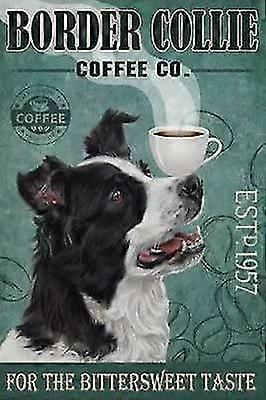 bordercollie koiran kyltti retro kahvijuliste,kahvila baari pubi olutklubi seinälaatta kodin sisustusjuliste kipu