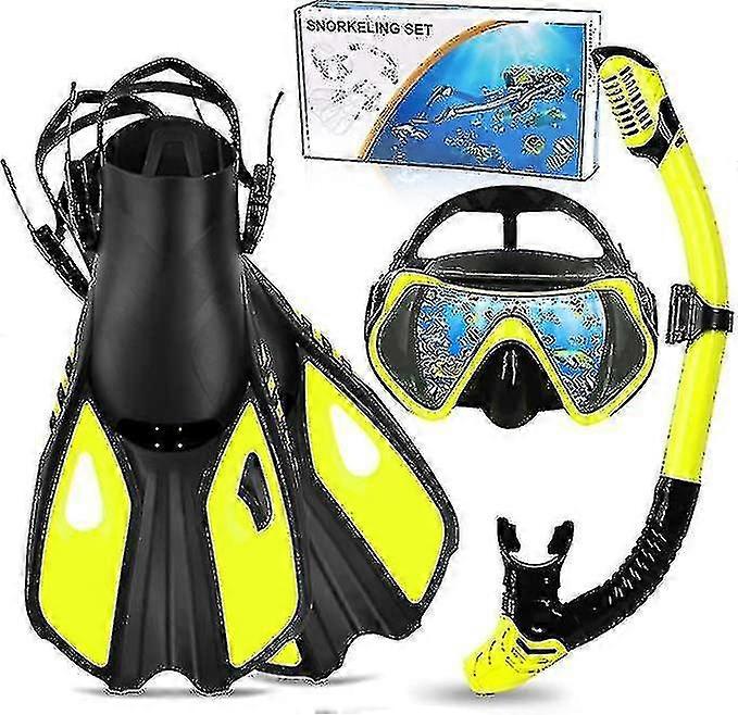 Snorkel Set Adults, 3 Piece Diving Set With Flippers, Mask And Snorkel Set For Men And Women