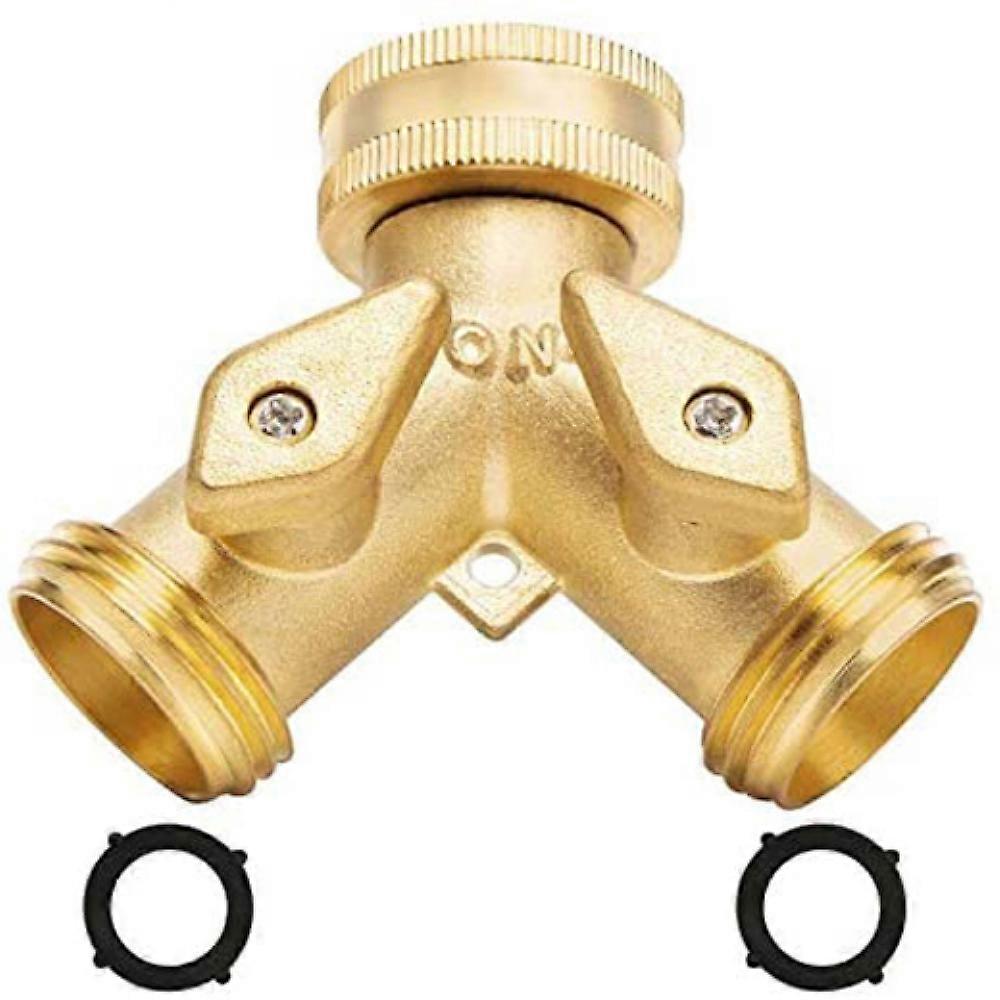 Garden Hose Splitter Brass Connectors - Solid Brass Handle Brass Y Valve Water Garden Hose Adapter 2 Way Y Valve 3/4" GHT Thread Extra 4 Presure washe