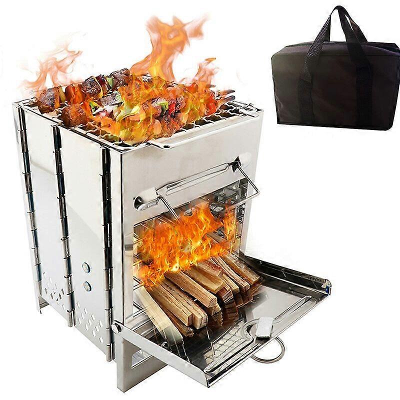 キャンプ用ストーブ薪ストーブ、ポータブル薪ストーブ、アウトドアアクティビティ用の折りたたみ式ステンレス製ストーブ、ハイキング、ピクニック、バーベキュー、アウトドアサバイバルクッキング、B