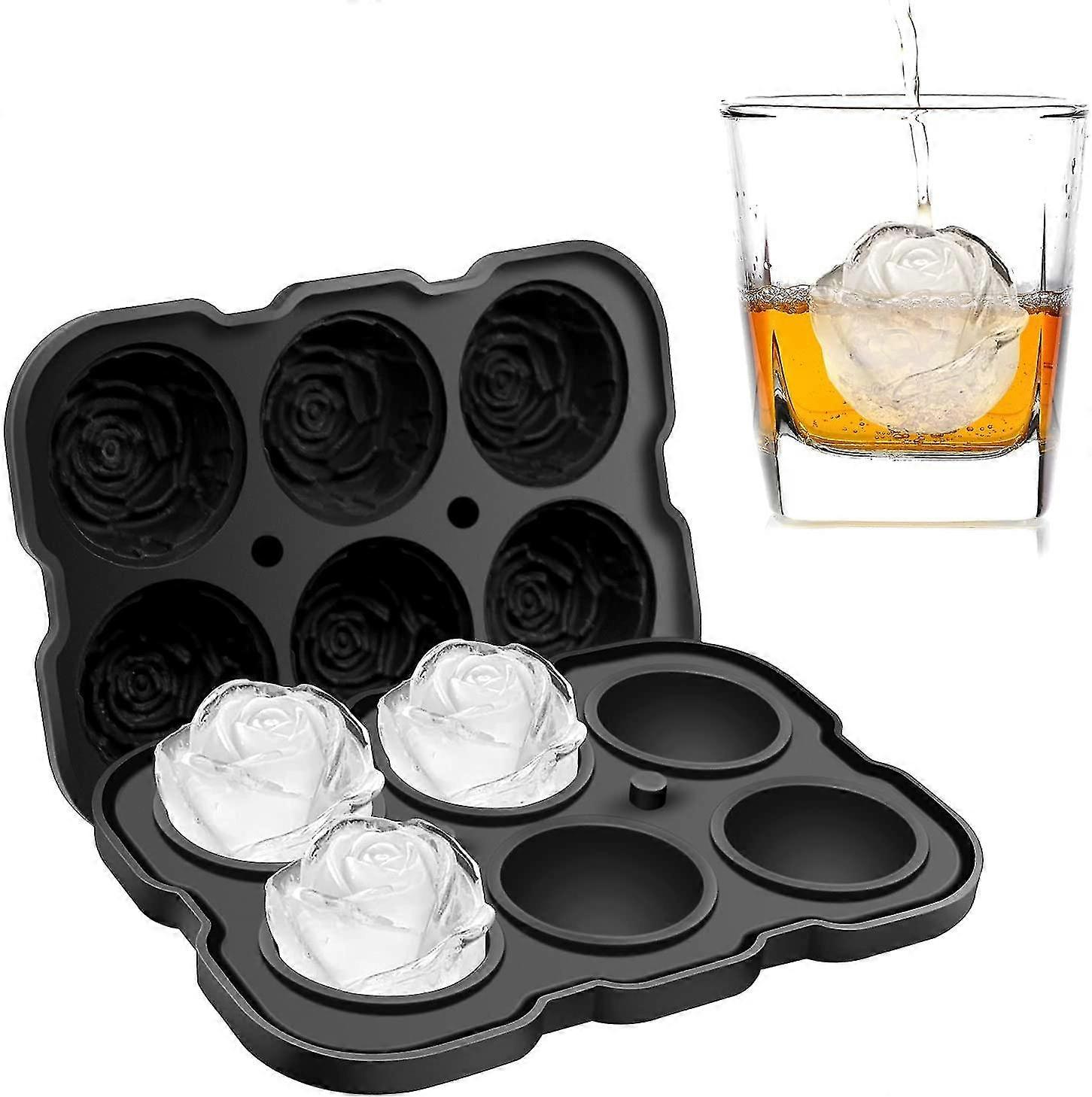 Ice Cube Tray,2 Inch Rose Ice Cube Trays With Covers, 6 Cavity Silicone Rose Ice Ball Maker, Easy Release Large Ice Cube Form For Chilled Cocktails, W