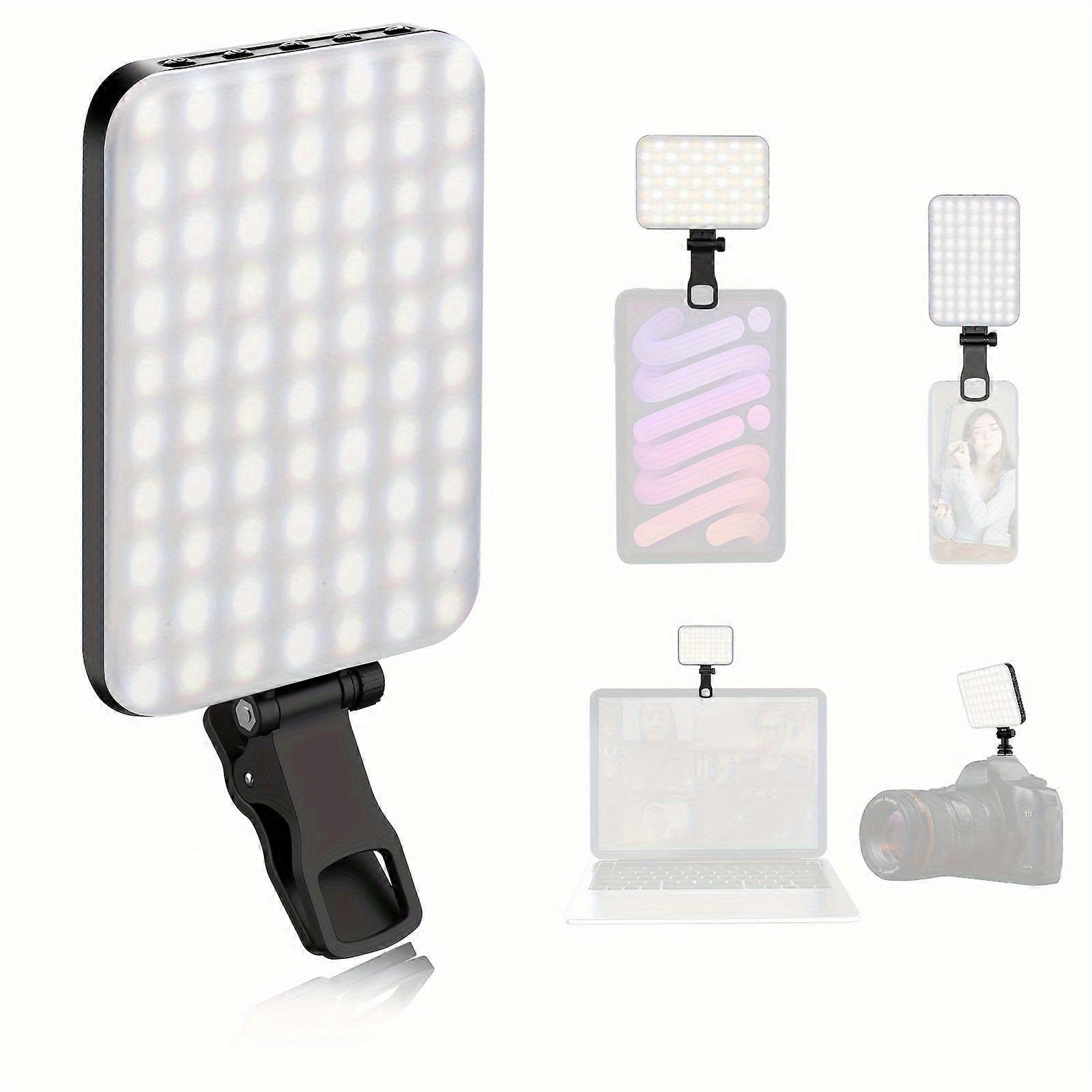60 LED Portable Selfie Light Video Conference Lighting with Clip & Camera Tripod Adapter Rechargeable 2200mAh CRI 97+, 3 Light Modes for Phone iPhone