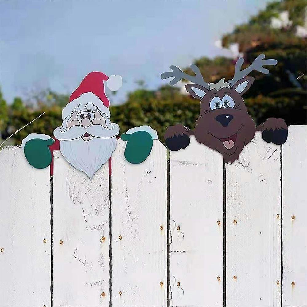Christmas Santa Claus Elk Garden Peeker Fence Topper Decorations