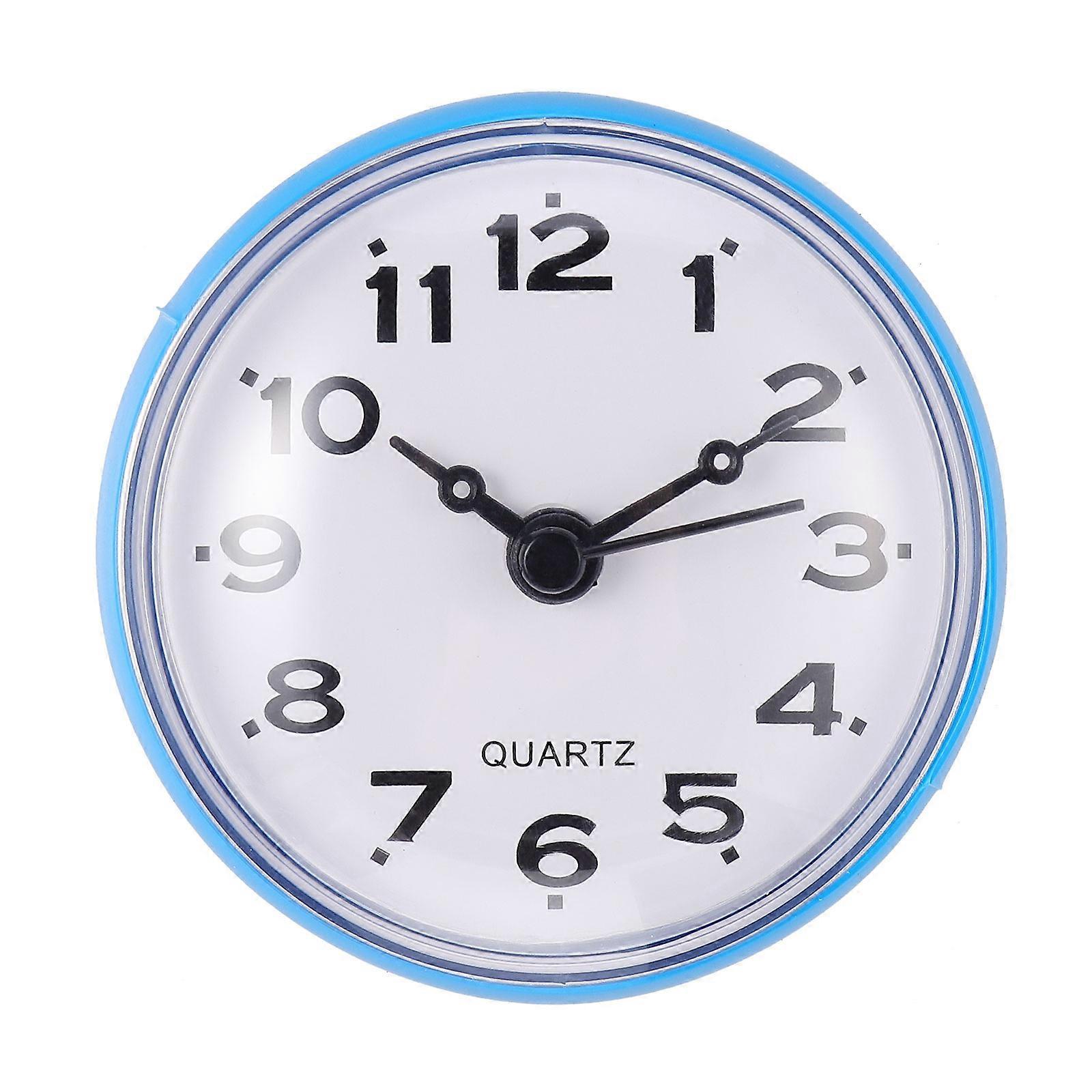 1Pc Waterproof Wall Clock Bathroom Mute Wall Clock Suction Cup Hanging Clock Blue