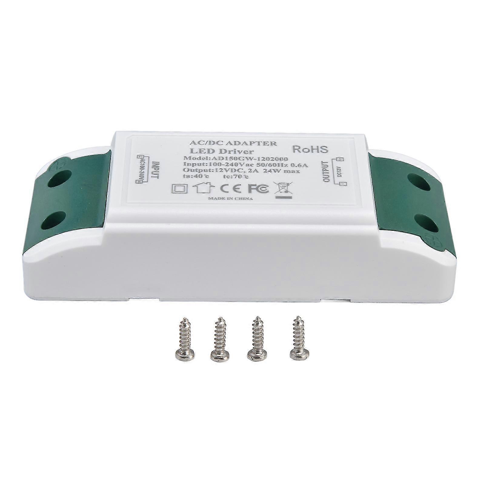 12V DC LED Driver 24W 2A - Power Transformer for LED Strip and Cabinet Lights