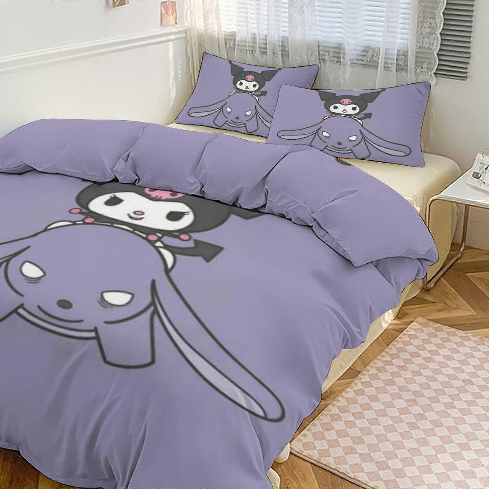 Sängkläder JP371 Kuromi Söt Cartoon Character Påslakan Set Sängkläder Set 1 Påslakan Och 2 Örngott, Flera Storlekar TH371