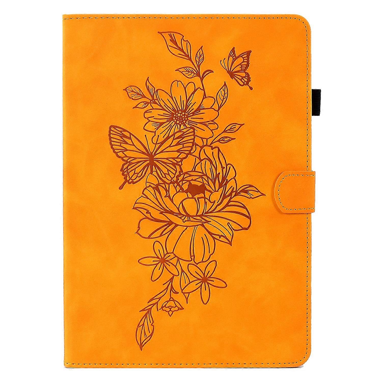 Tablet Case For Lenovo Tab M9 Peony Butterfly Embossed Leather Tablet Case(Khaki)