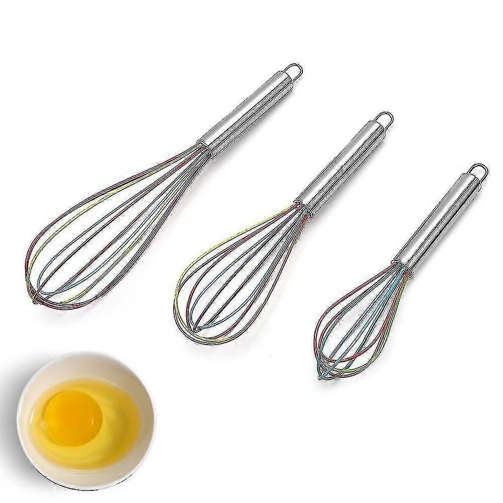 3 Sizes Silicone Egg Beater Drink Whisk Mixer Manual Stainless Steel Handle Egg Cream Stirring Blend