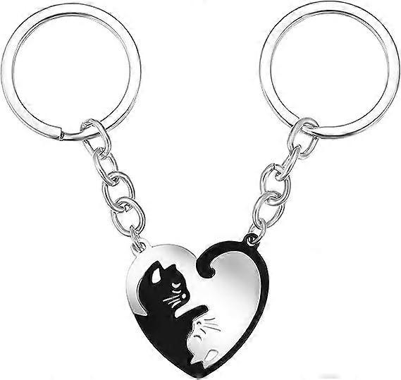 Couple keychain, cat heart lover keychain, anniversary gift, cat puzzle keychain, valentine heart charm for him and her.