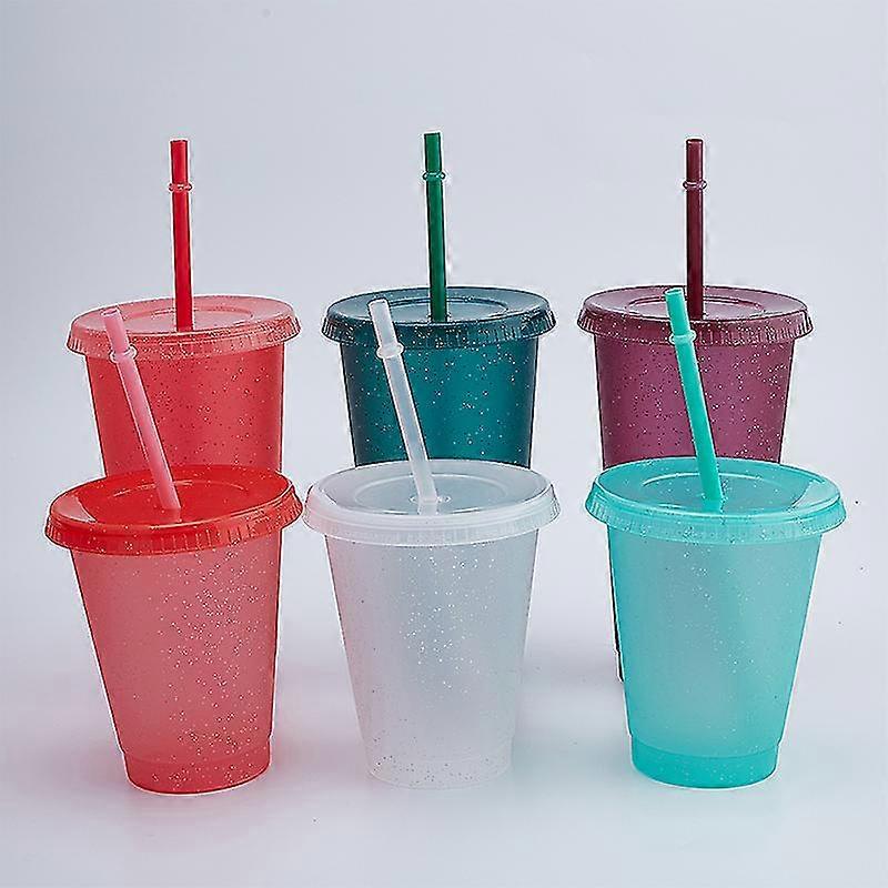 Water Bottle Shiny Cold Cup With Lid Straw Drinking Cup Portable Reusable Cup