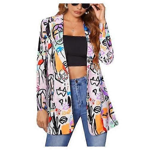 Women's Graphic Print Blazer Button Open Front Long Sleeve Jacket