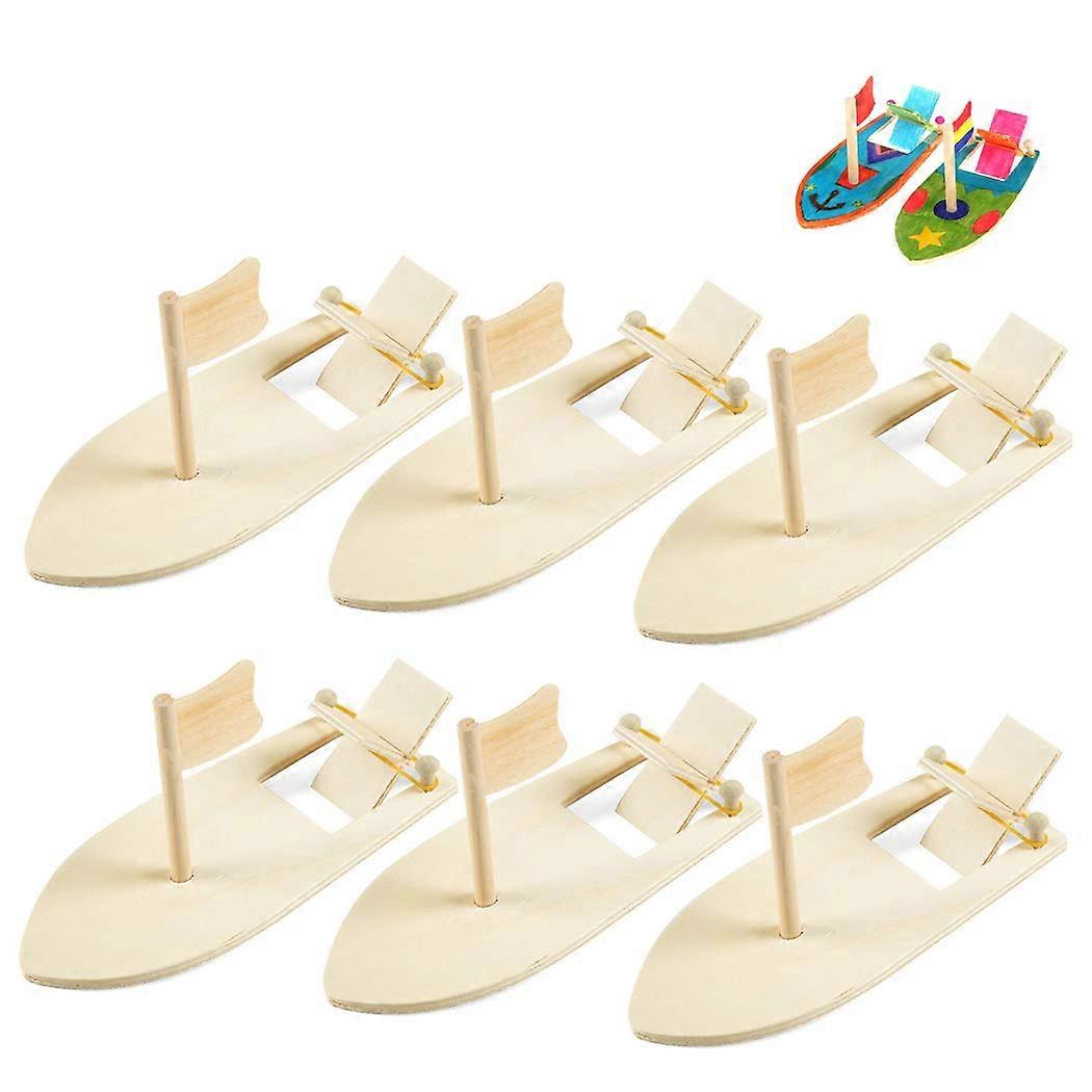 6 قطع لعبة قارب خشبي إبداعية فارغة الطلاء DIY لعبة تعليمية حرفية DIY