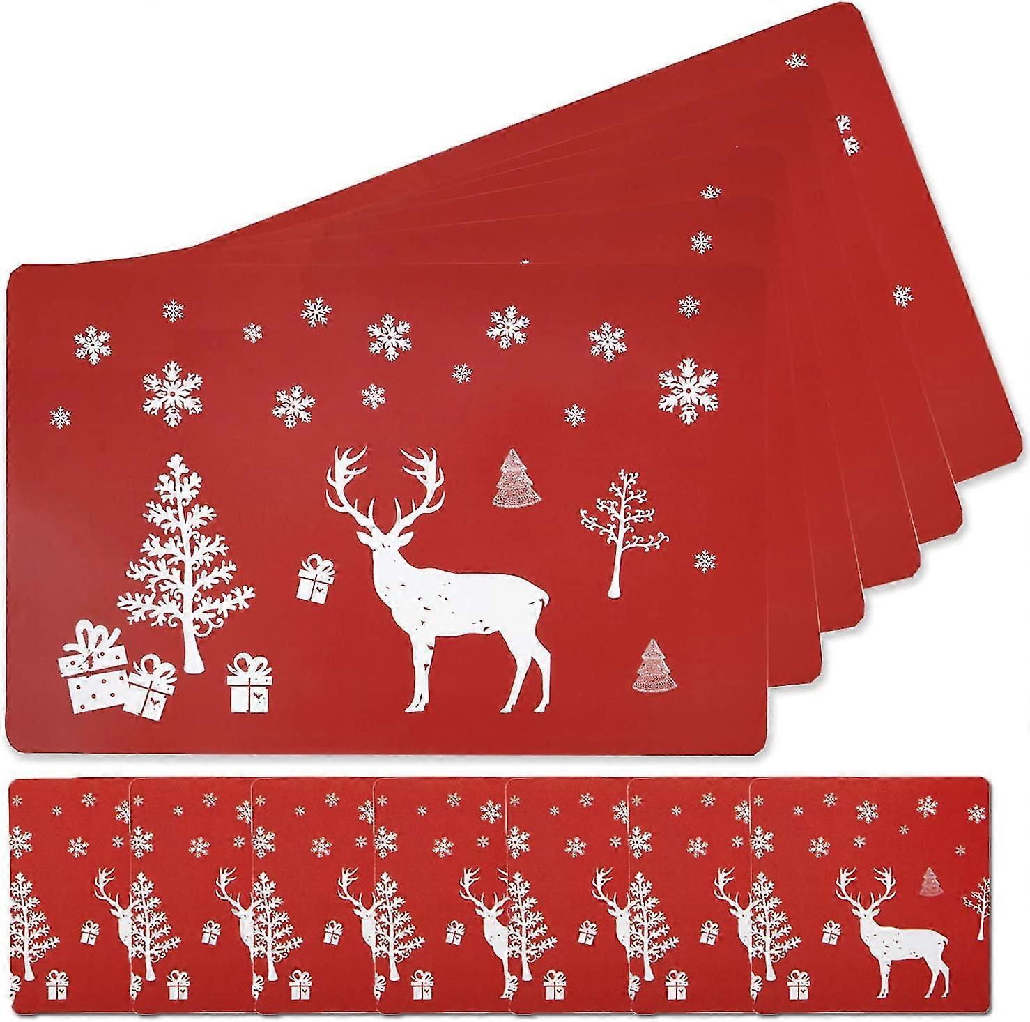 Winter Holiday Christmas Placemat Washable Table Place Mat Sets of 6 Plus 6 Cup Mats for Kids-Elk