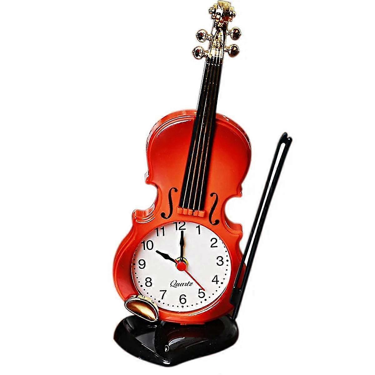 Simulation Violin Alarm Clock Musical Instrument Shape Table Clock Living Room Plastic Ornaments,re