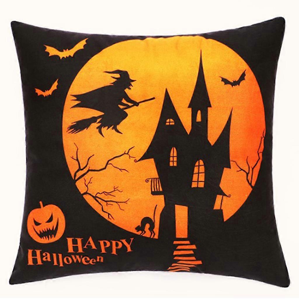 Happy Halloween Pillow for Case Witch Hat Castle Ghost Patterns Cushion Cover De