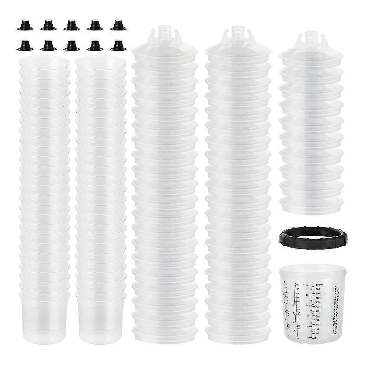 Disposable Paint Spraygun Cups Liners And Lid System 27 Ounce (650ml) Kit For Primers, Coatings.