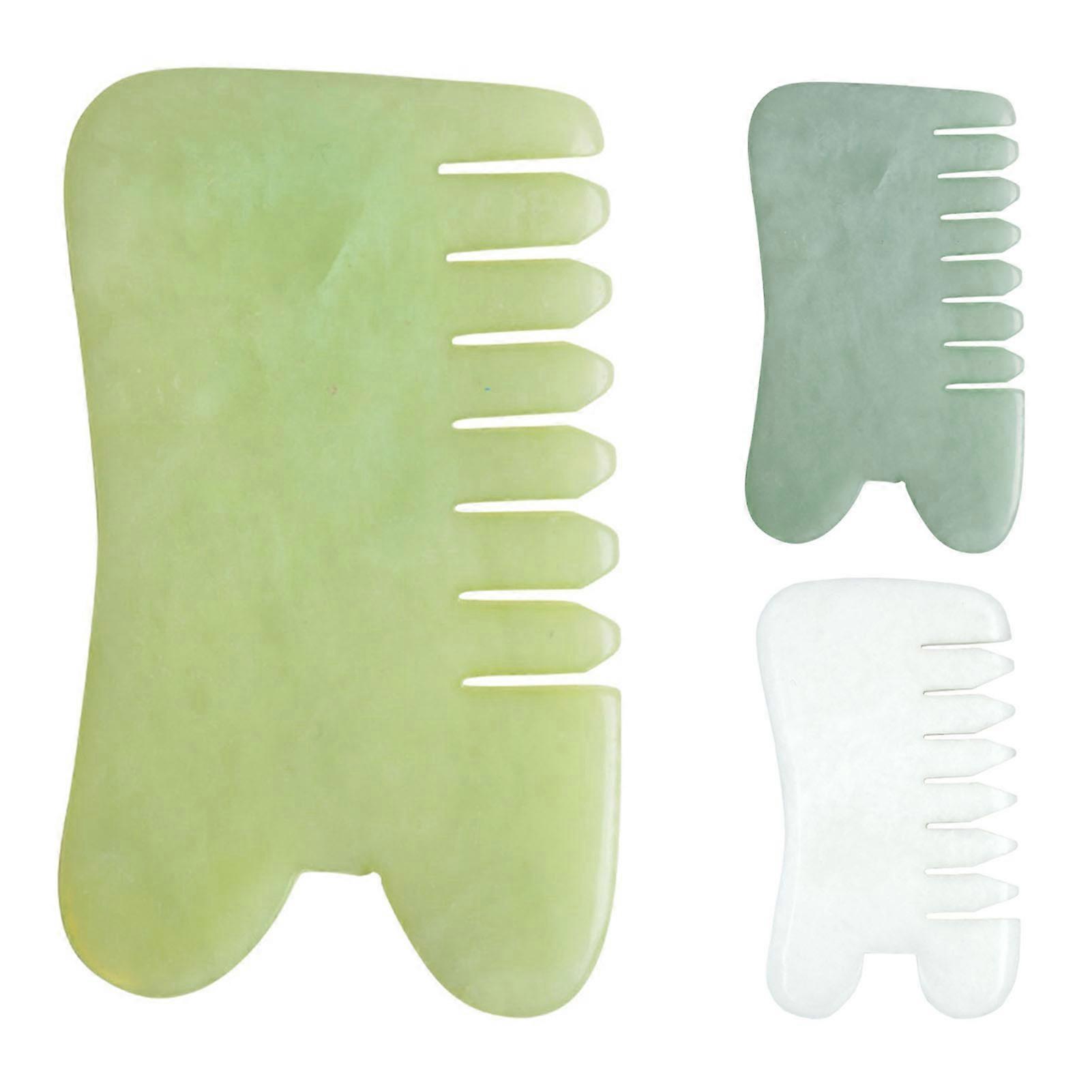Guasha Stone Wide Tooth Clear Surface Compact Size Handheld Multifunctional Scraping Scalp Comb Faux Jade Head Meridians Massage Tool Meaningful Gift