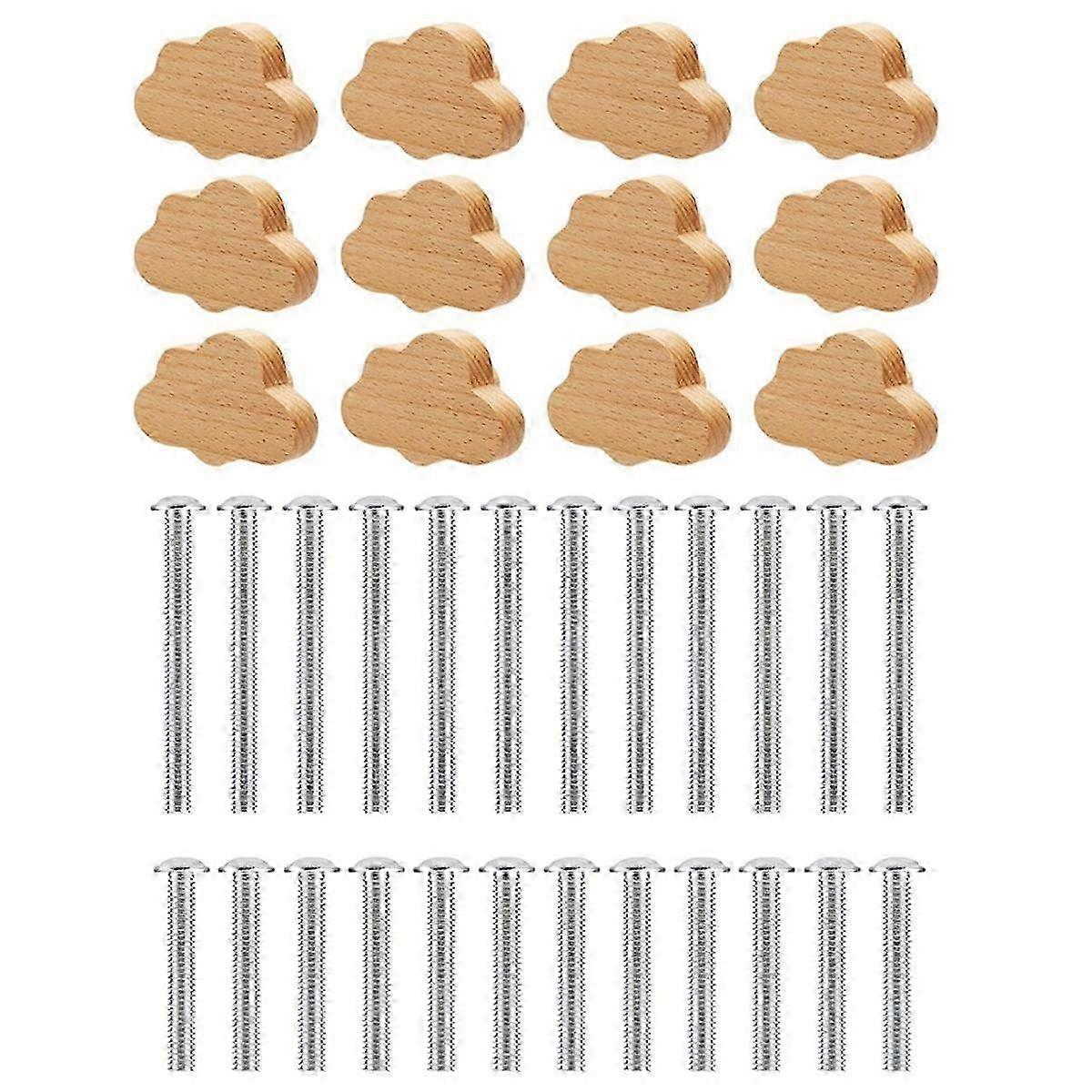 Boho Dresser Knobs- 12 Pack Beech Wood Drawer Knobs Cloud-Shaped Wooden Dresser Pulls for Cabinets
