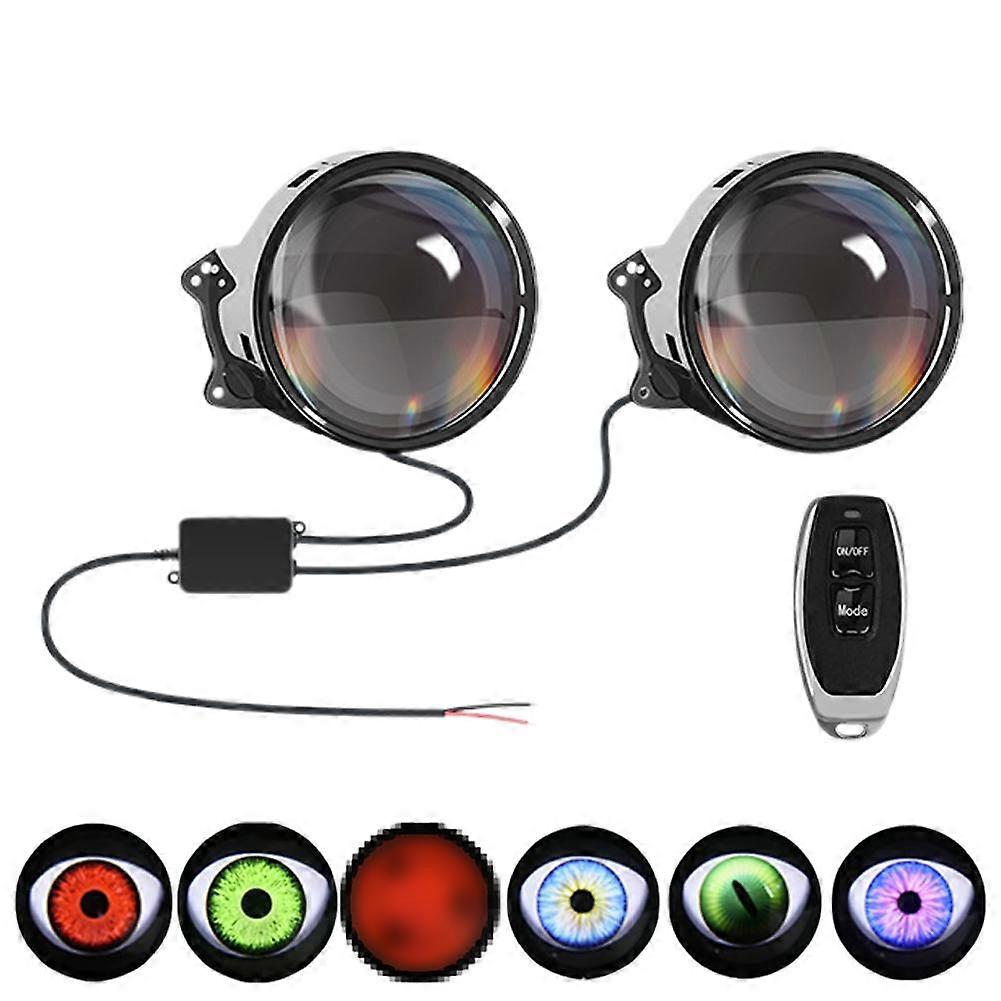 Remote Control LED Dynamic Devil Eyes LED Headlight Projector Lens Retrofit DIY