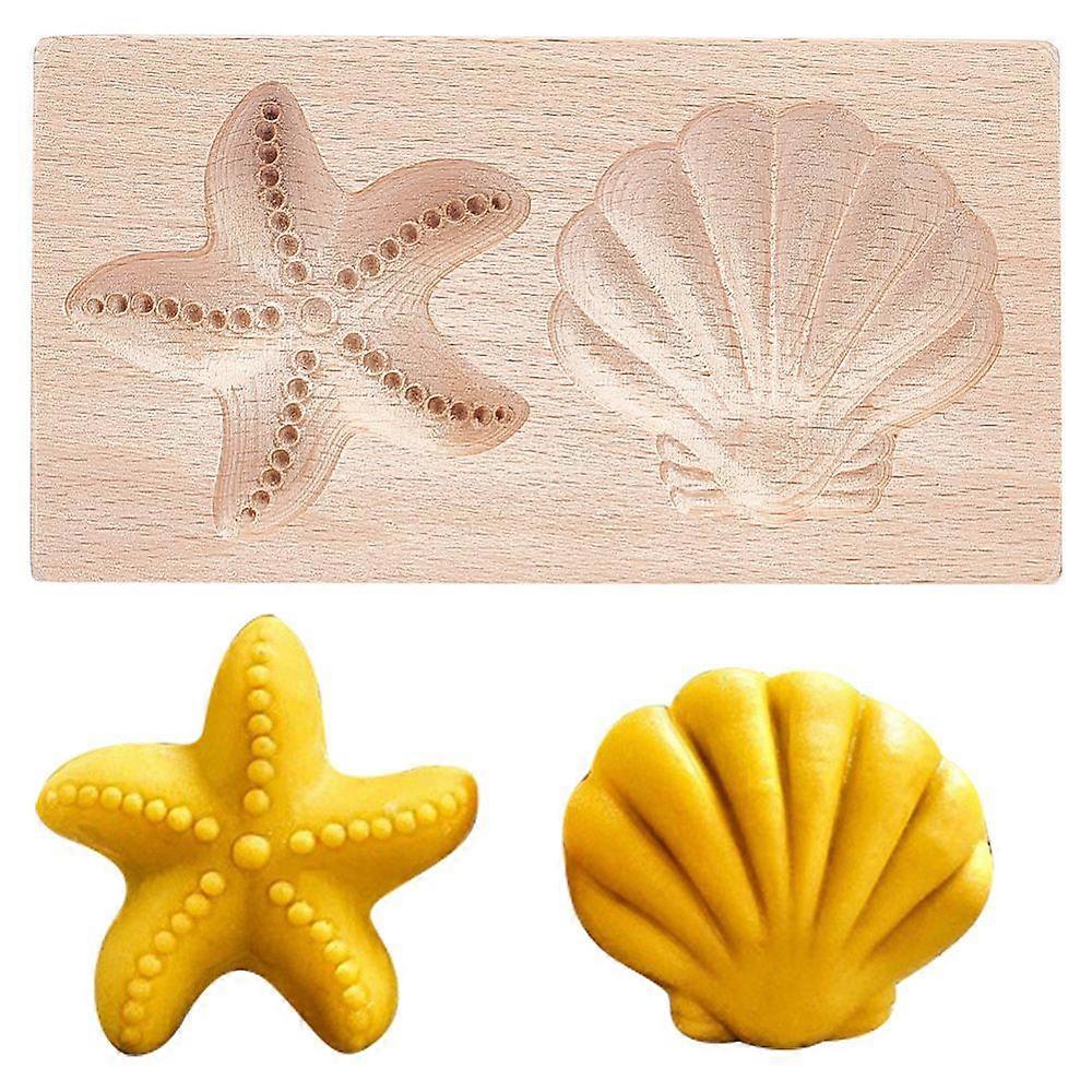 Wooden Cookie Molds Press Molds Starfish & Shell Shape PeachPuff 69x129.5x20mm