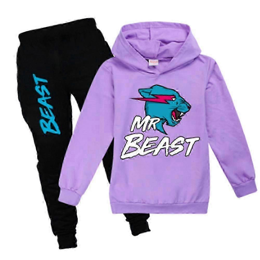 Mr Beast Lightning Cat Dzieci Chłopcy Dziewczęta Dres Pullover Bluza z kapturem Spodnie do joggingu Strój 2szt / zestaw