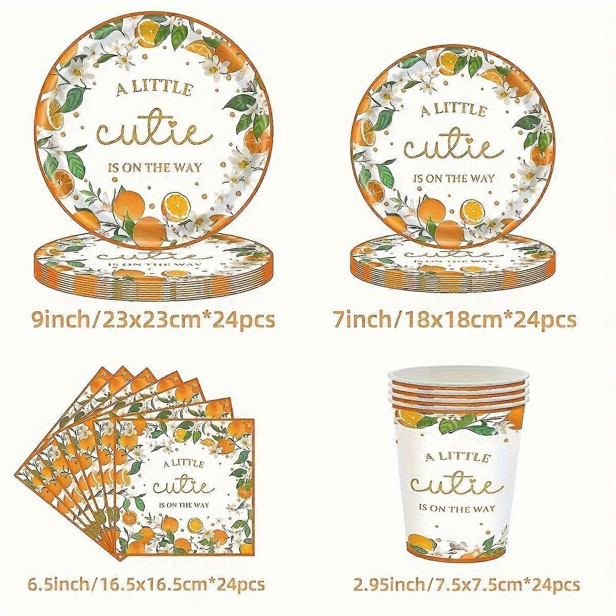 Orange theme disposable tableware paper plate paper towel paper cup set non-laminated