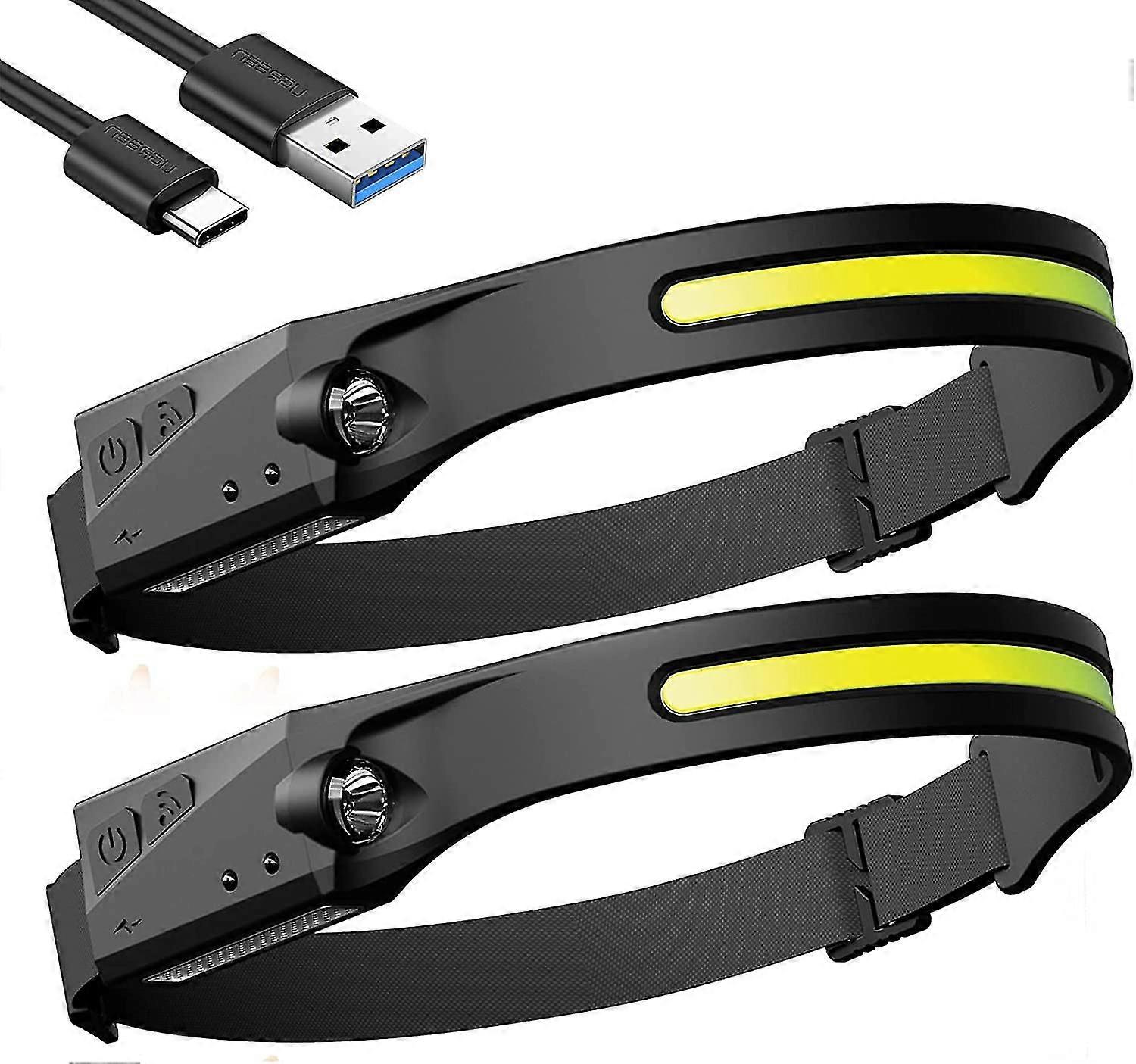 Rechargeable Led Headlamp, 2 Pa Waterproof Running Headlamps With Sensitive Sensor Function And 5 Modes, Suitable For Hiking, Camping And Fishing,7995