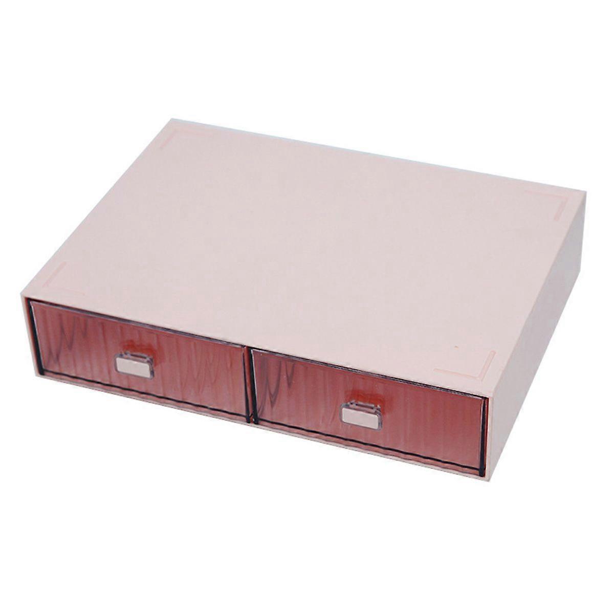 Desktop Drawer Organizer, Waterproof Dustproof Plastic DIY Combination Multi Layer Stackable Drawer Storage Case ,Striped Pink 2 Drawers