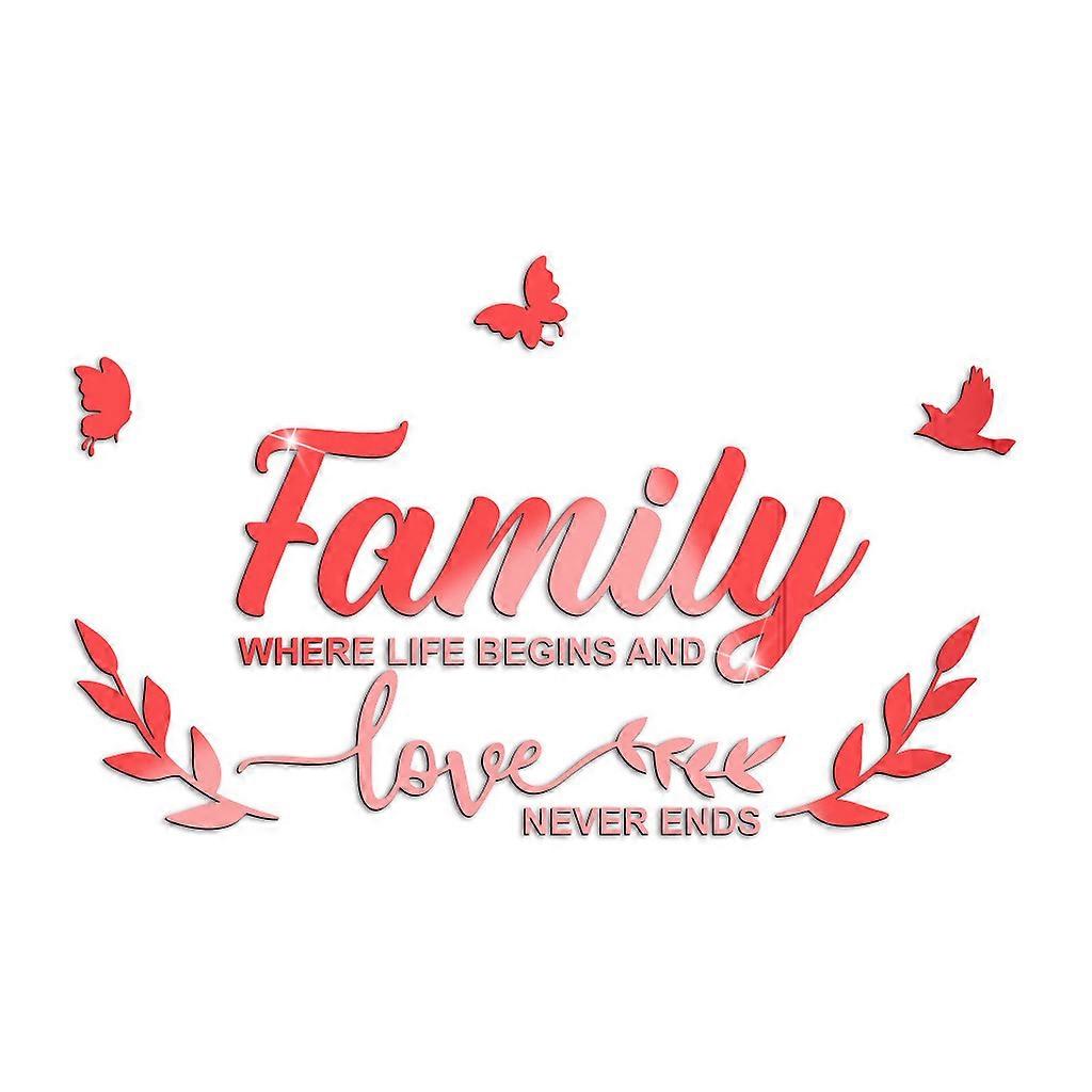 3D Acrylic Mirror Wall Sticker Family for Butterfly Combination Self-Adhesive De  Red
