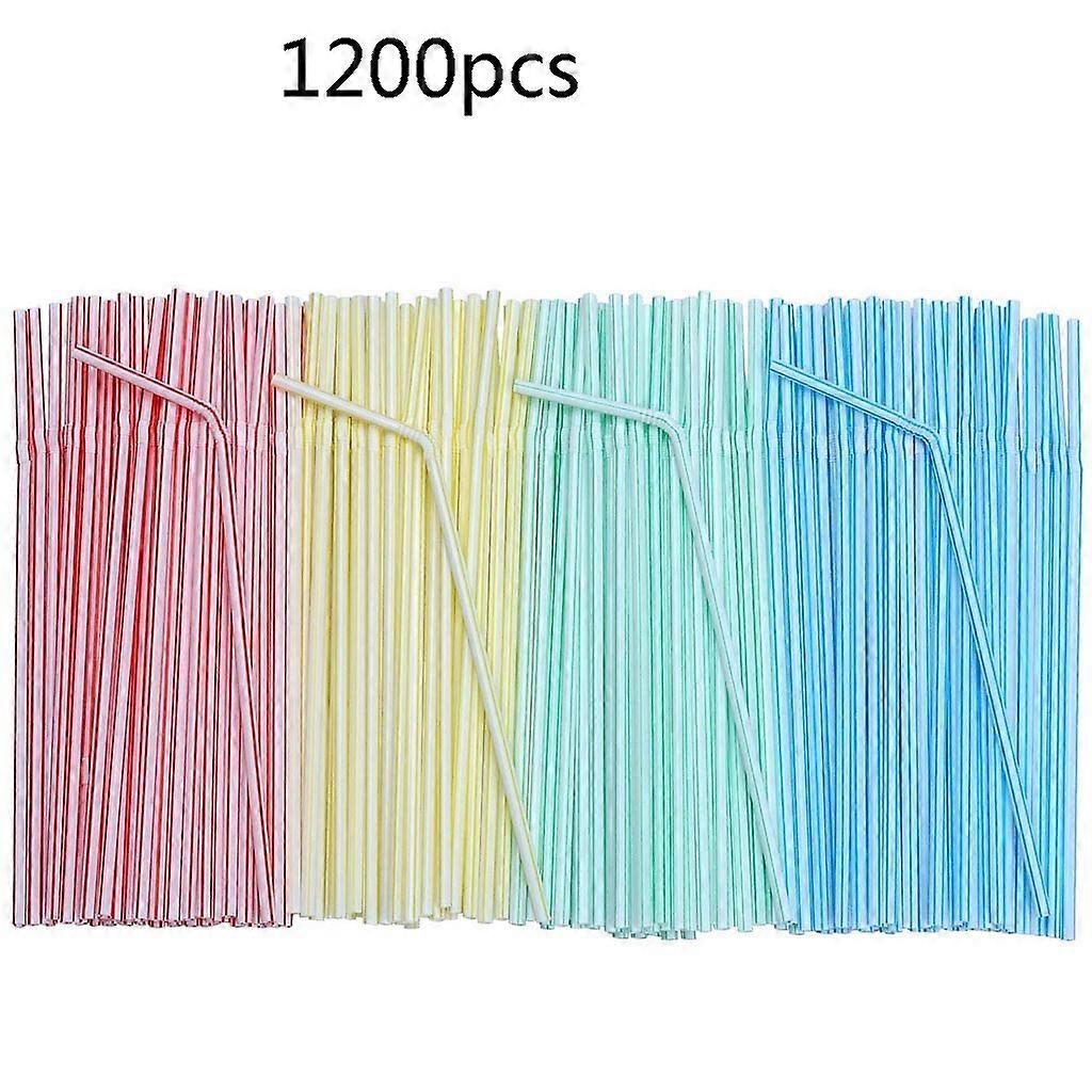 1200 Plastic Drinking Straws 8 Inches Long Multi-Colored Striped Bedable