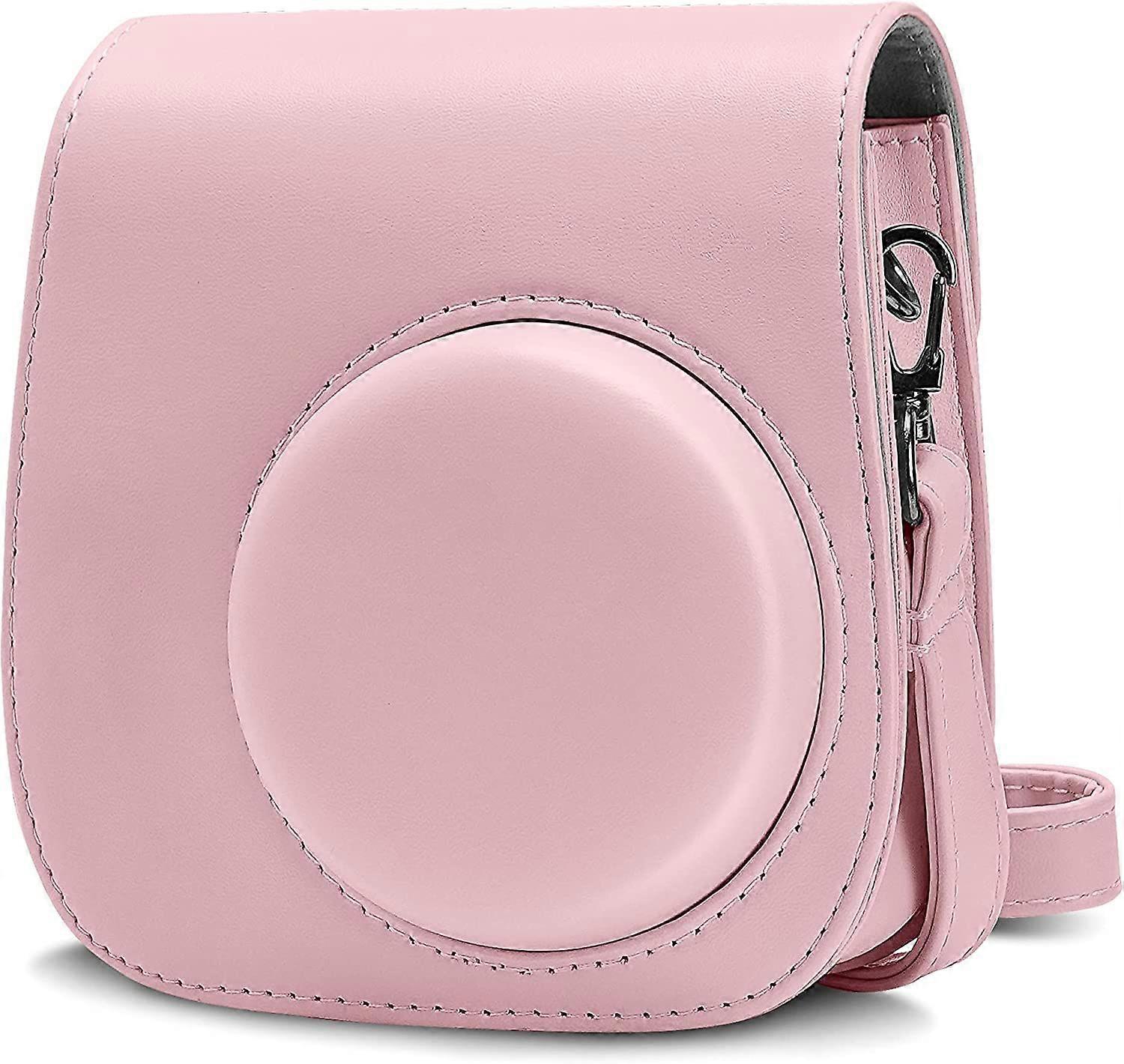 Instant Camera Case Compatible with Instax Mini 11,PU Leather Bag with Pocket and Adjustable Shoulder Strap (Pink)