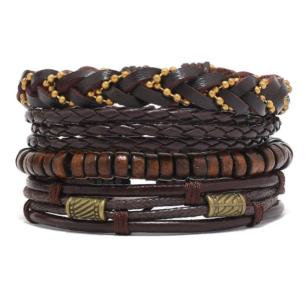 Retro Style Multilayer Wooden Bracelet for Men with Buddha Beads Adjustable Elastic Thread Ethnic Fashion Bracelet