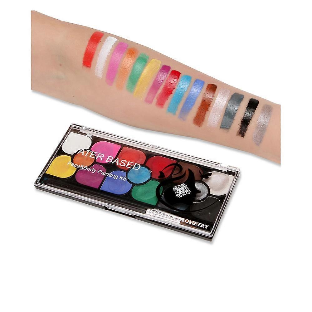 15 Colors Face Paint Kit with 2 Brushes Washable Face Body Painting Palette Safe Non-Toxic Hypoaller