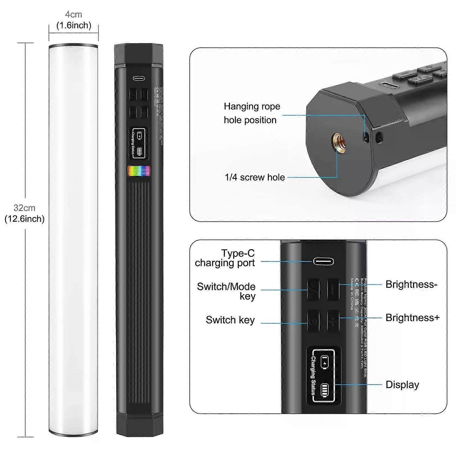 PULUZ 17cm 30cm Photo Handheld Full Color RGB Stick Light Magnetic LED Fill Light Handheld Light Wand