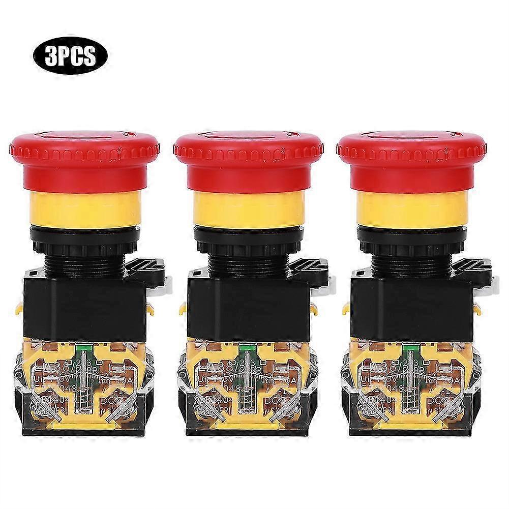 3PCs Push Switch Emergency Button Industrial Accessory Engineering Plastic 440V 10A 22mm
