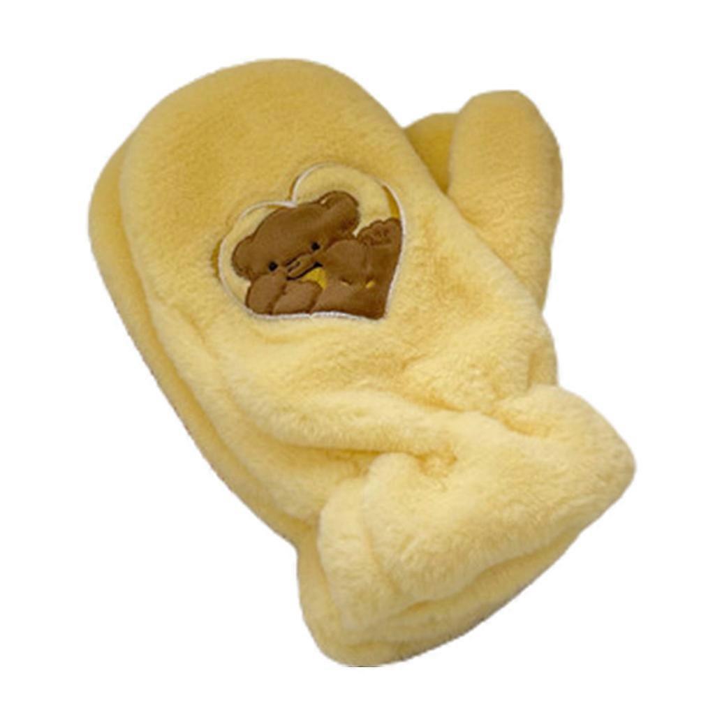 女性の冬の手袋暖かい裏地ミトン居心地の良い厚い手袋漫画のクマのパターンミトン冬の寒い天候のアクセサリー黄色