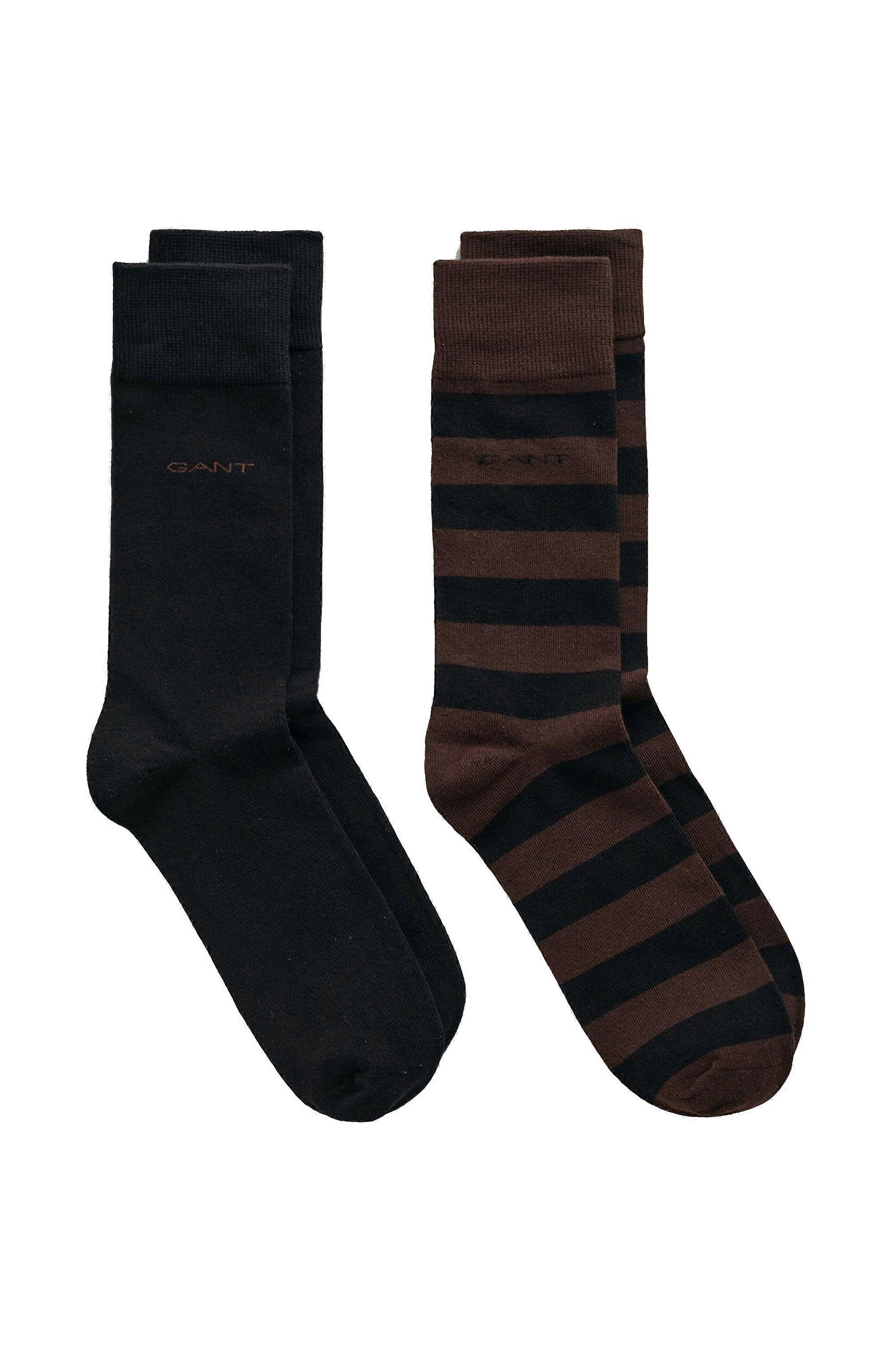 Gant 2 Pack Barstripe And Solid Socks Rich Brown